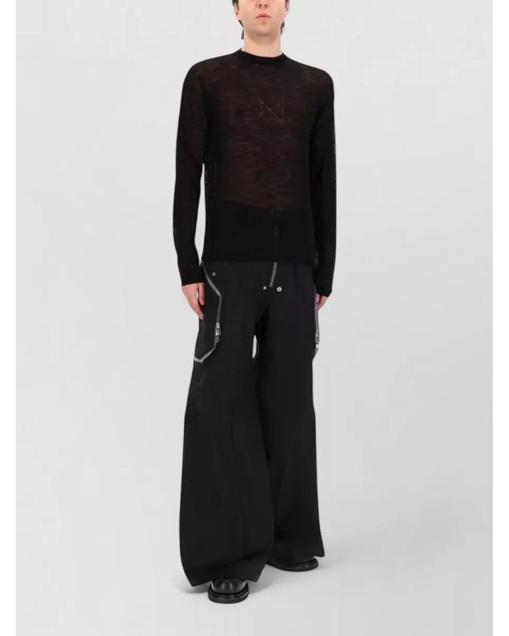 Rick Owens Black Fine-Knit Wool Crew-Neck Jumper for men