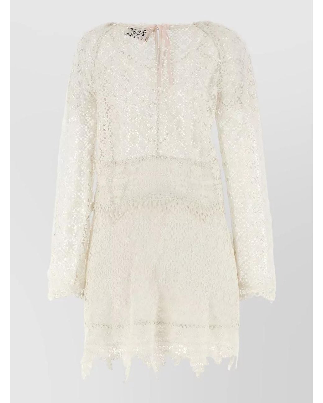 Isabel Marant White Cotton Crochet Openwork Long-Sleeve Mini Dress