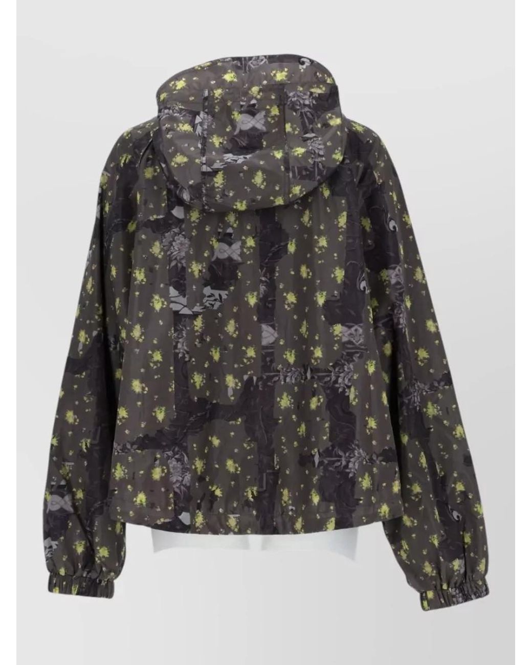 Ganni Gray Floral Print Hooded Jacket