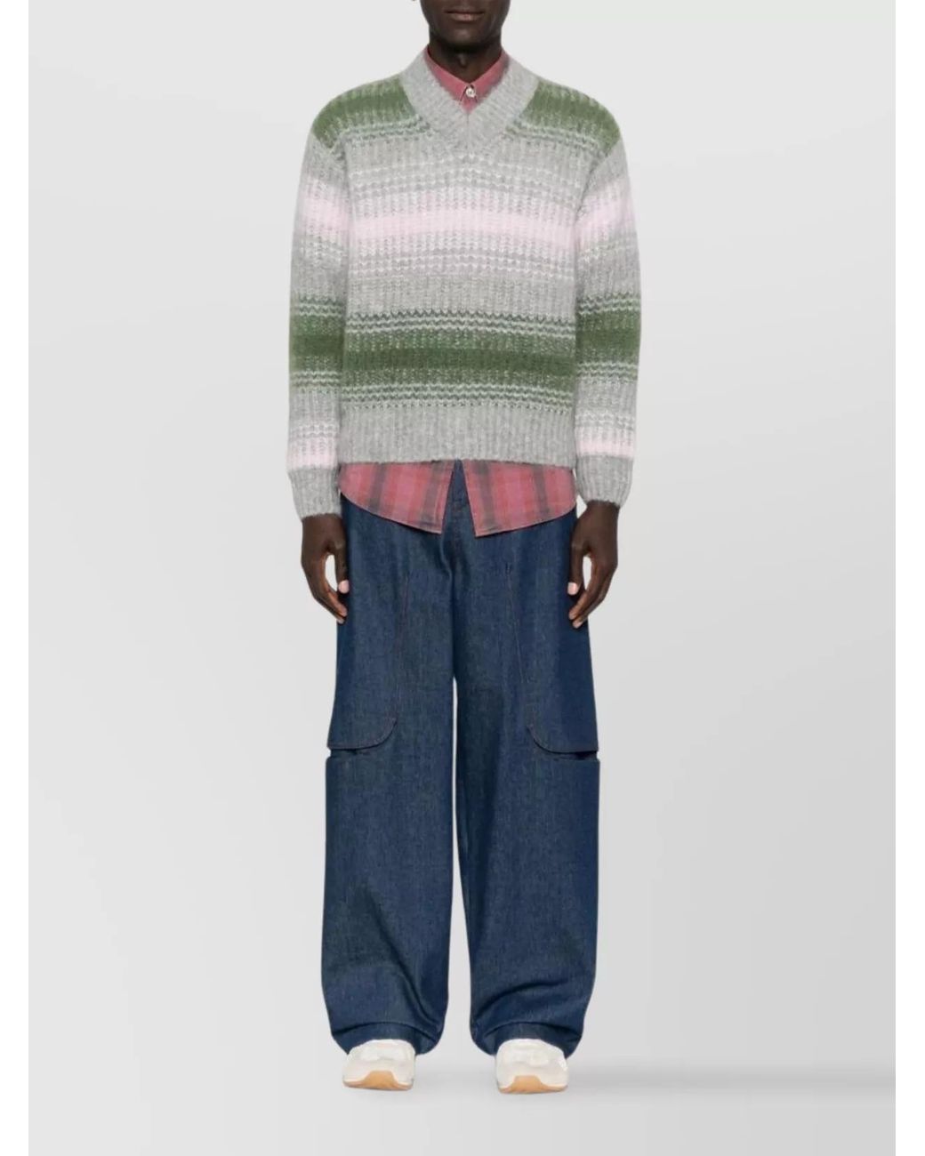 KENZO Gray Wool-Blend V-Neck Jumper for men