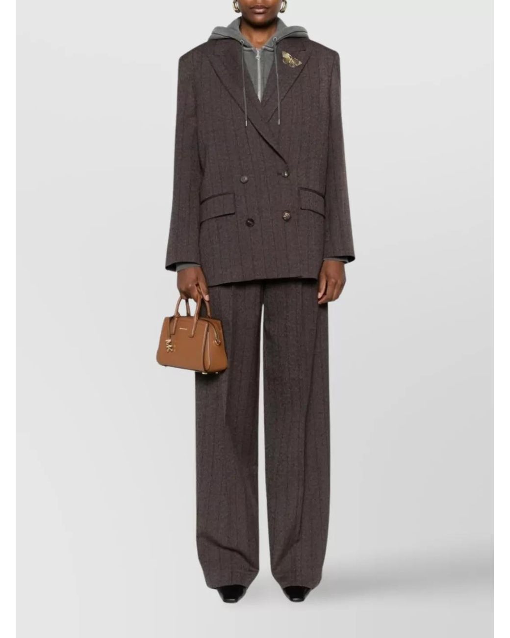 Golden Goose Deluxe Brand Gray Virgin Wool High-Rise Pinstripe Wide-Leg Trousers