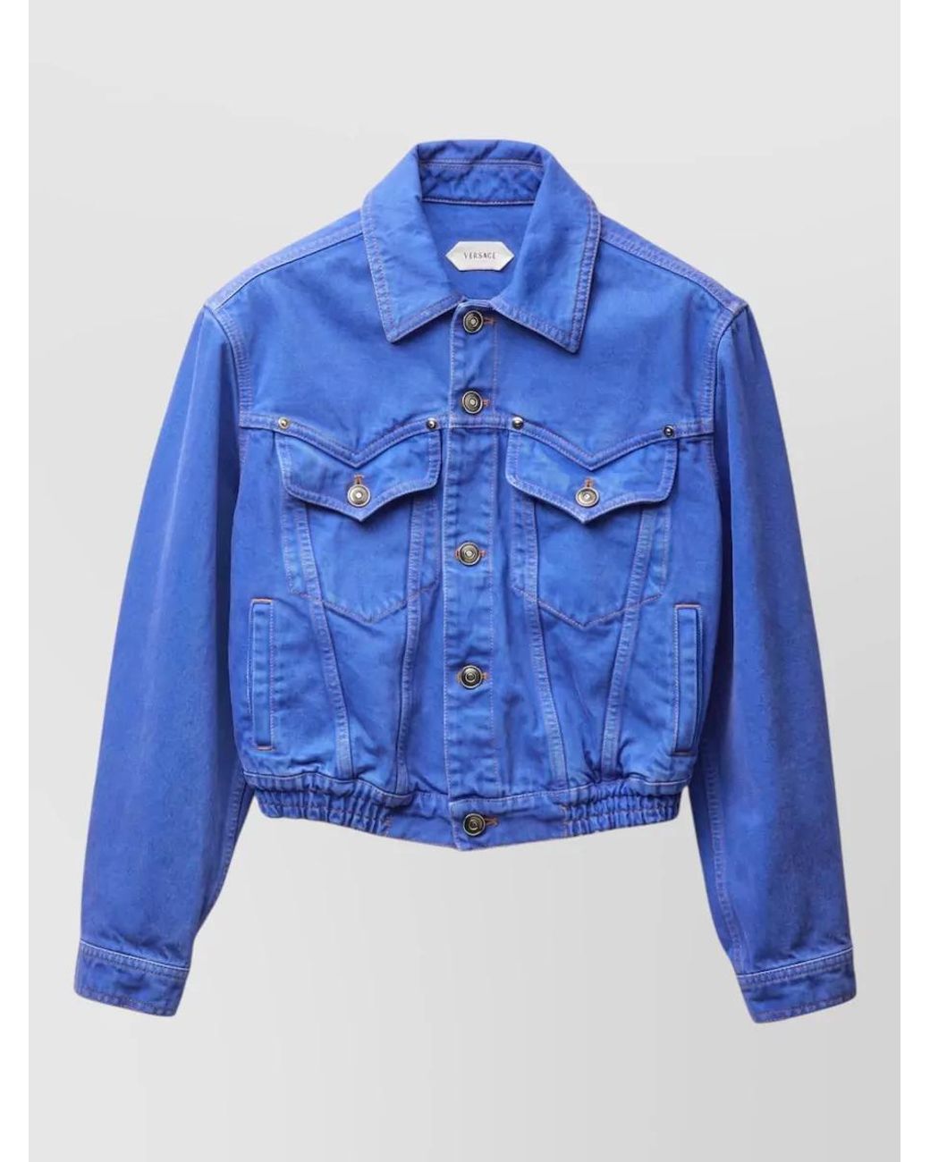 Versace Blue Cropped Jacket Buttoned Cuffs Chest Pockets