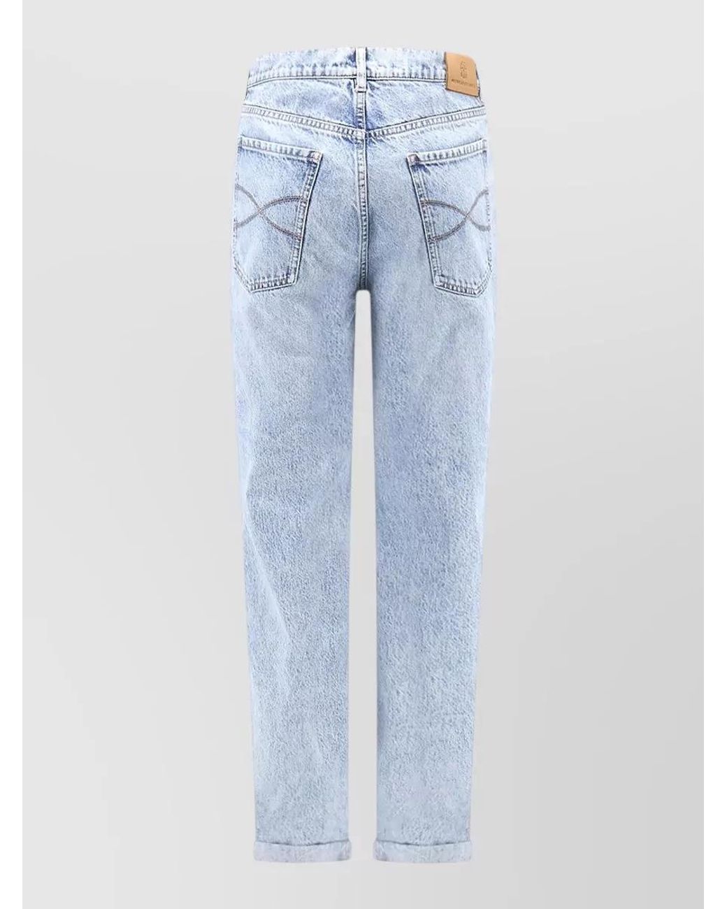 Brunello Cucinelli Blue Denim Straight-Leg Turn-Up Jeans for men