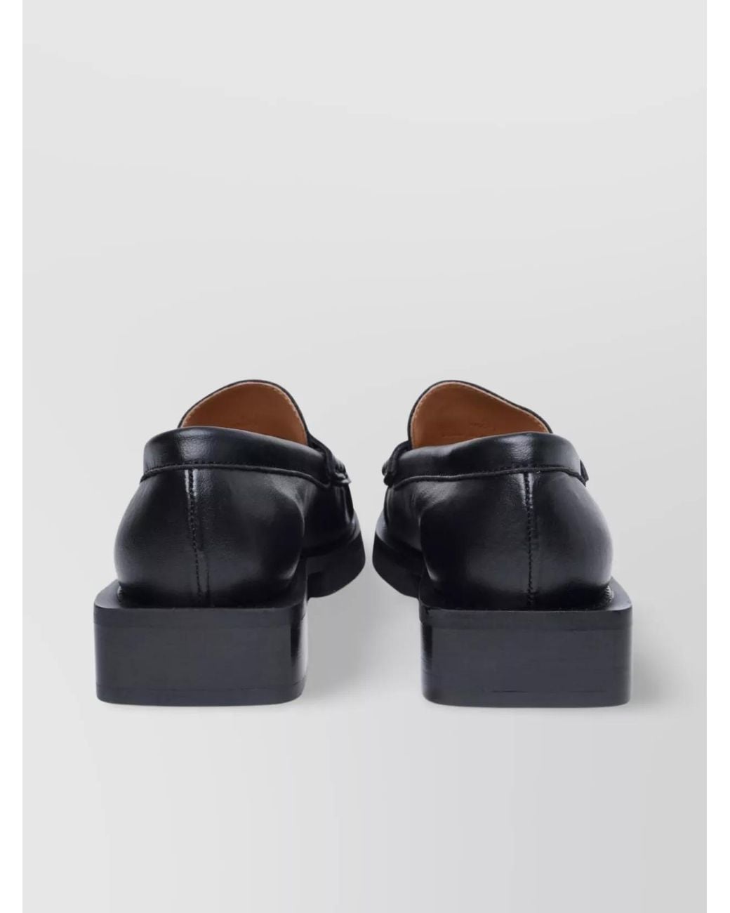 Ganni Blue Leather Loafers With Stacked Heel And Metallic Hardware