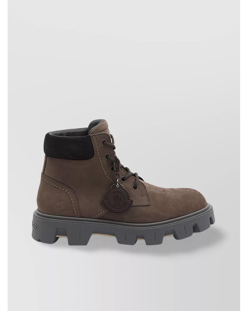 Moncler Brown Leather Lace-Up Ankle Boots for men
