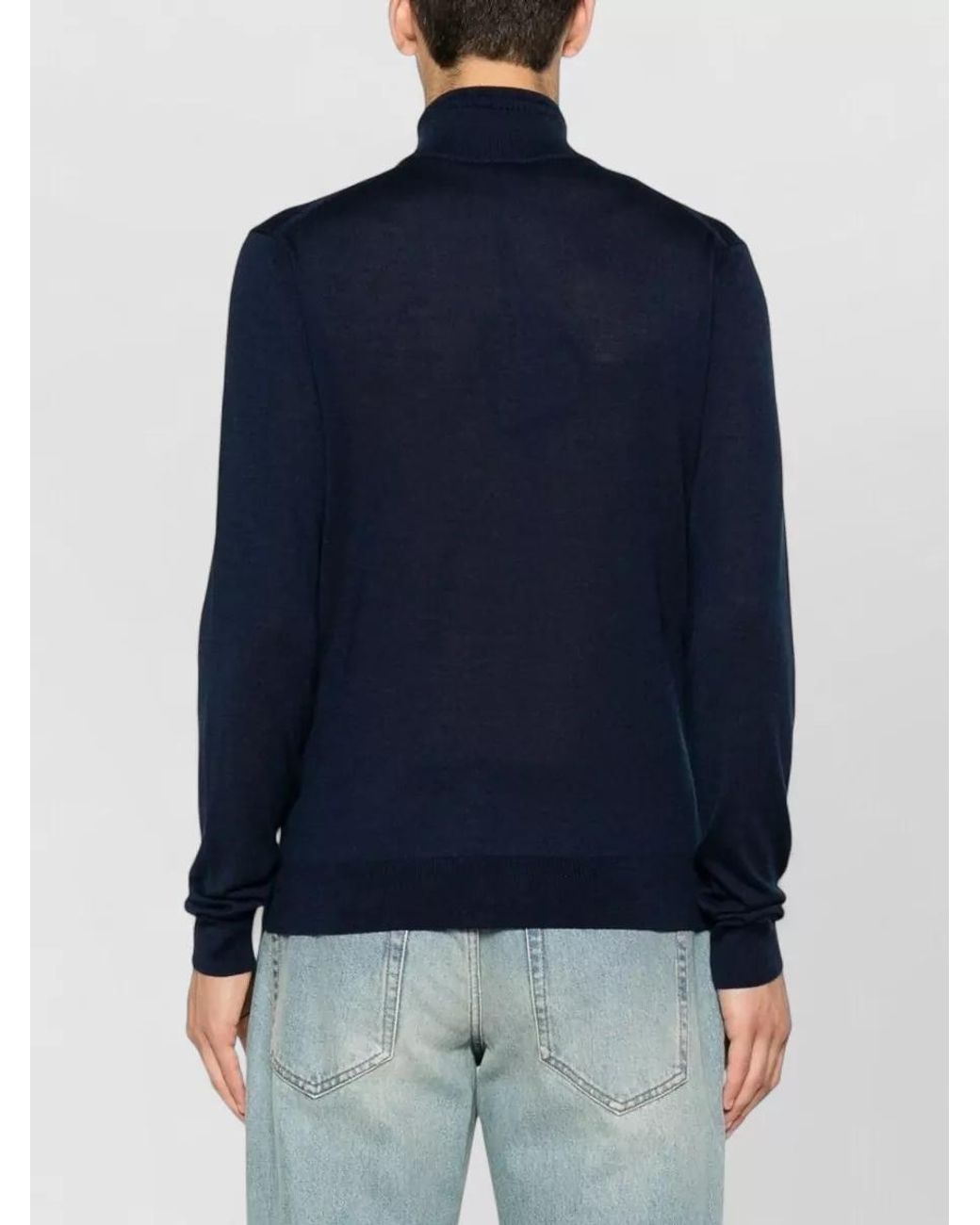 Etro Blue Silk Wool Quarter Zip Jumper for men