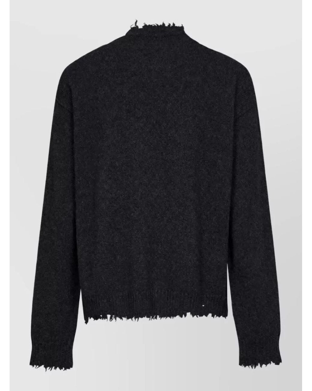 Uma Wang Black Cashmere Distressed Ribbed Crew Neck Long-Sleeve Sweater for men