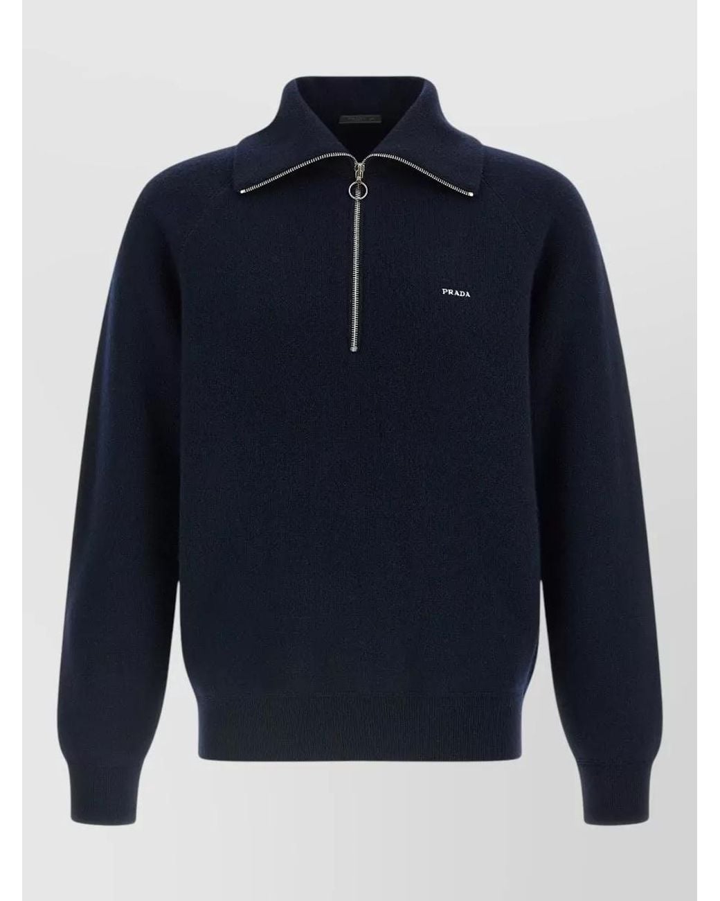 Prada Blue Cashmere Virgin Wool Half-Zip Sweater for men