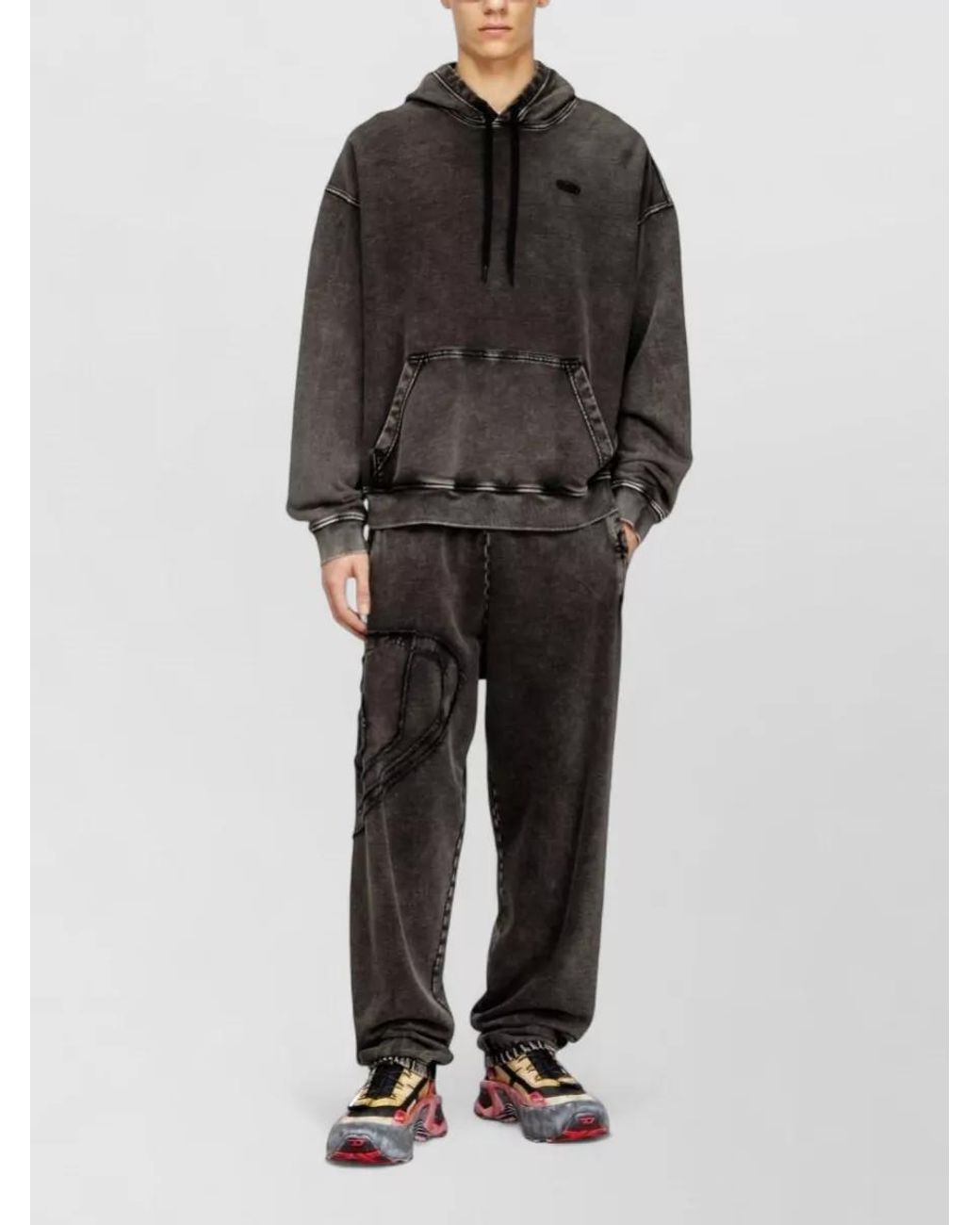 DIESEL Black Cotton Logo-Embroidered Hoodie for men