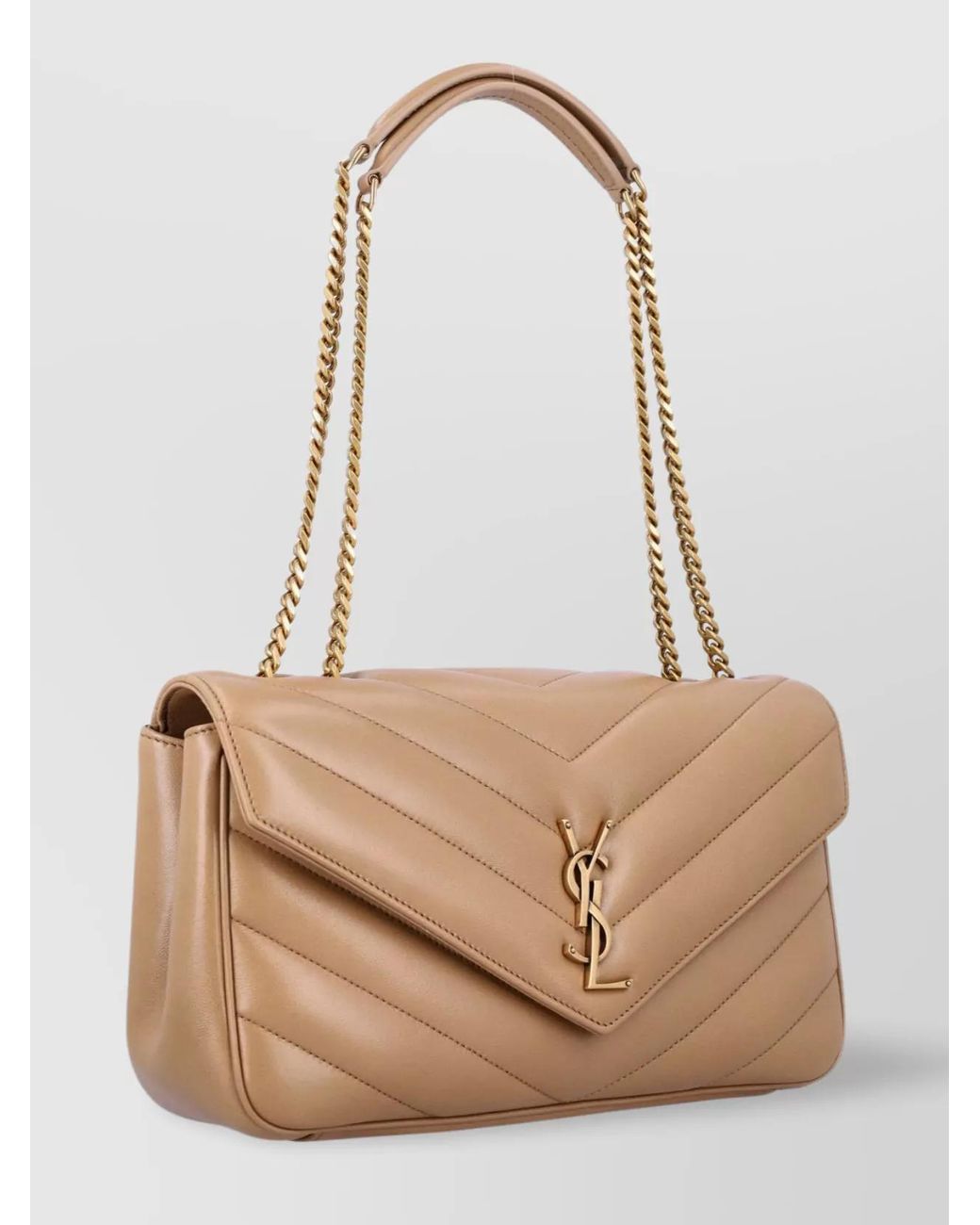 Saint Laurent Natural Loulou Medium Leather Quilted Shoulder Bag