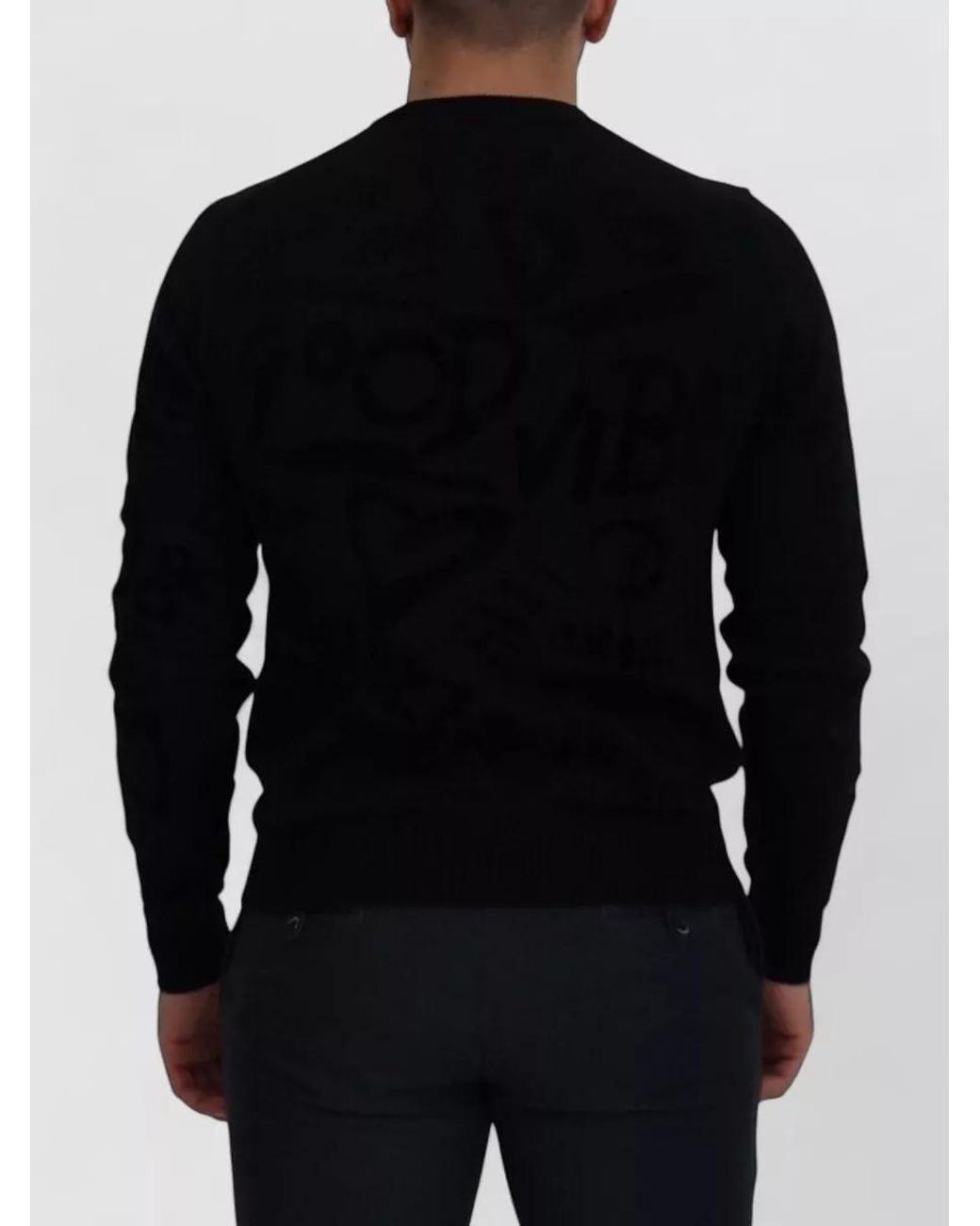 Dolce & Gabbana Black Wool Logo-Pattern Crewneck Sweater for men