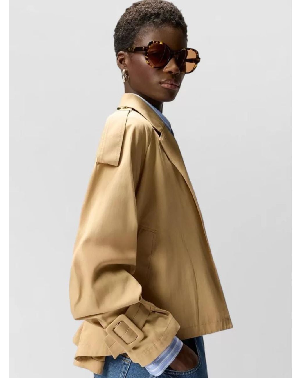 Pinko Natural Cotton Short Double-Breasted Trench Coat