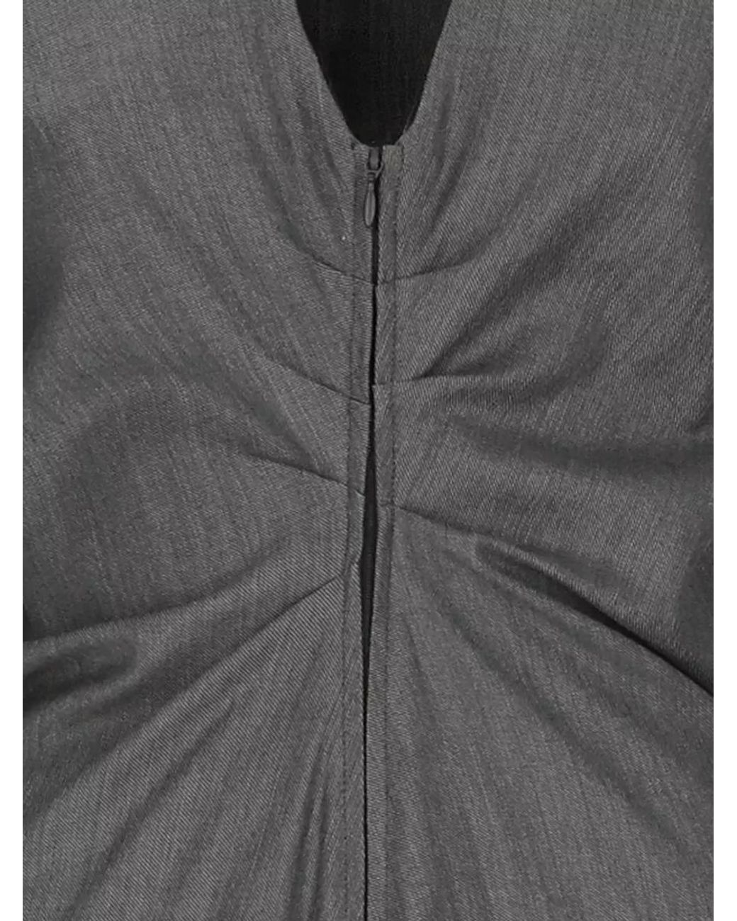 MM6 by Maison Margiela Gray Virgin Wool V-Neck Long-Sleeve Knee-Length Dress