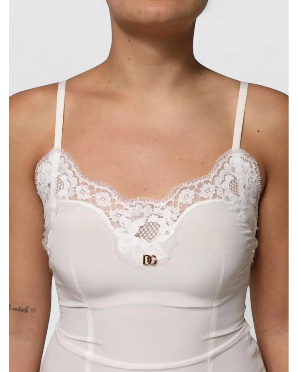 Dolce & Gabbana White Silk Lace Slip Midi Dress