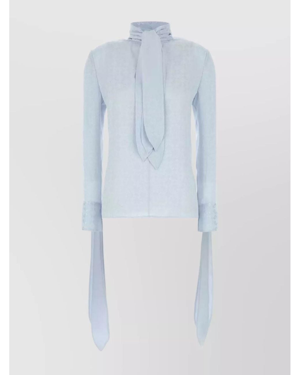 Givenchy Blue Silk Pussy-Bow Long-Sleeve Blouse