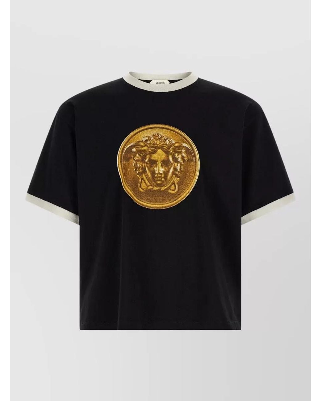 Versace Black Cotton Printed Crew-Neck Short-Sleeve T-Shirt for men
