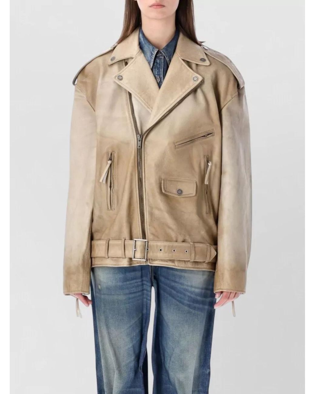 Golden Goose Deluxe Brand Natural Leather Oversized Biker Jacket