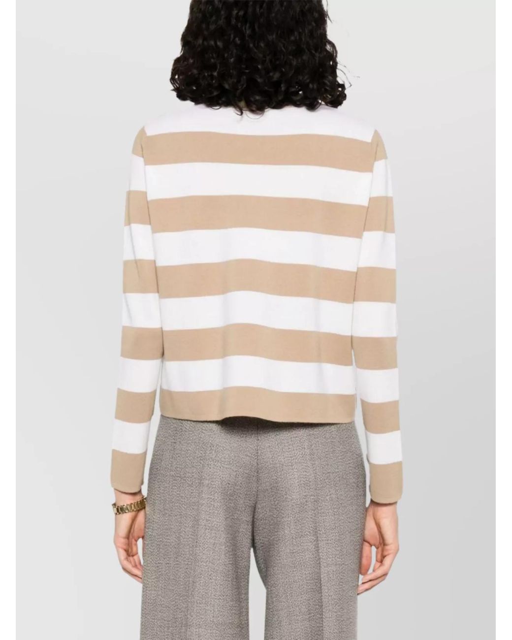 Max Mara White Striped Wool Crew Neck Sweater