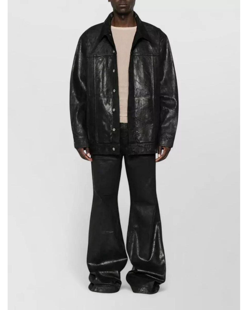 Rick Owens Black Denim Coated Long-Sleeve Jacket for men