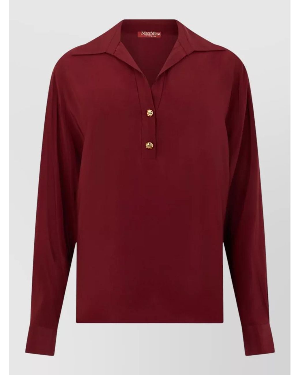Max Mara Red Silk Long-Sleeve Polo Blouse