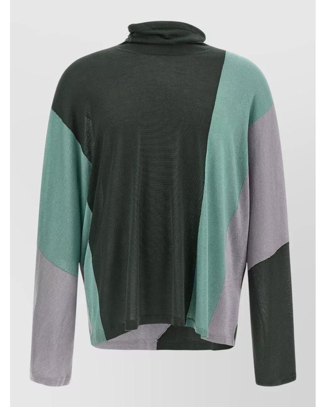 Kiko Kostadinov Green Silk Blend Fine Knit Turtleneck Asymmetric Sweater for men