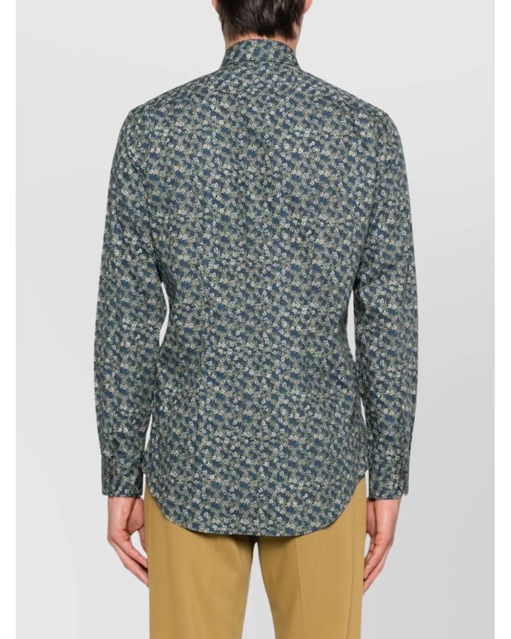 Paul Smith Blue Floral Print Long Sleeve Cotton Shirt for men