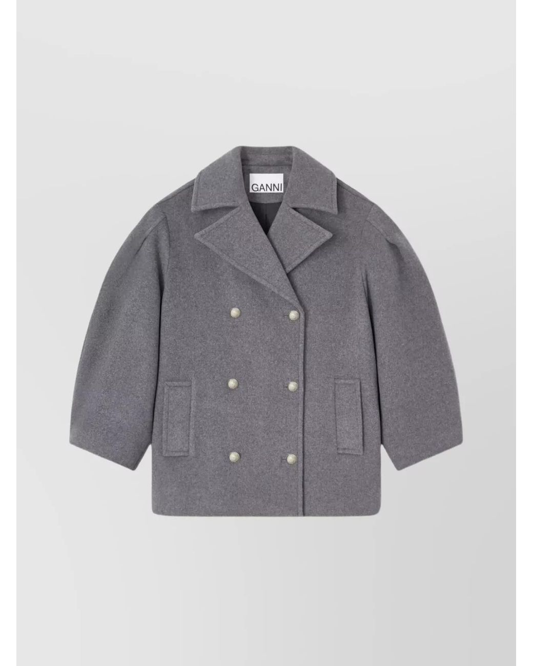Ganni Gray Cashmere Blend Double Breasted Midi Coat