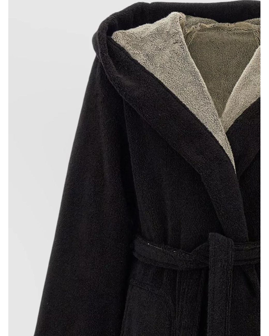 Rick Owens Black Hooded Cotton Terry Bathrobe