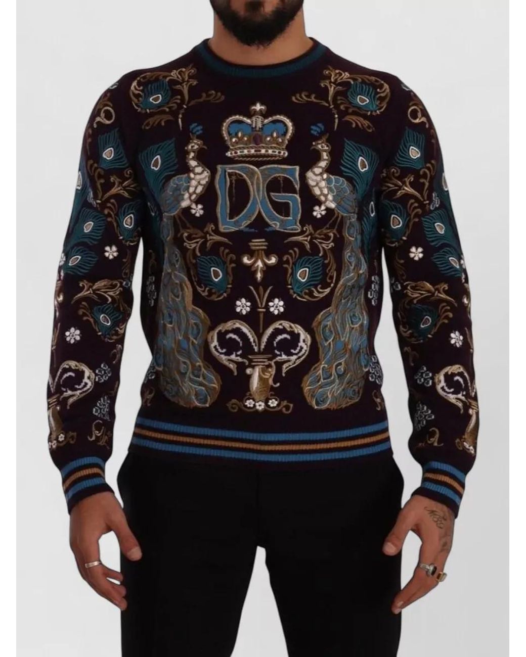 Dolce & Gabbana Black Bordeaux Cashmere Dg Crown Embroidered Sweater for men