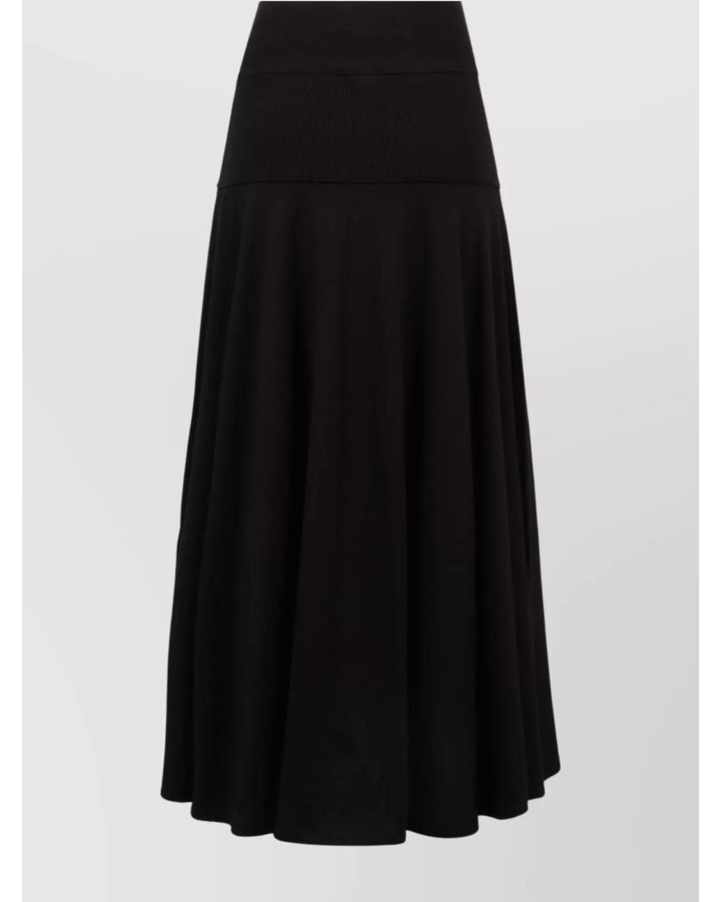 Plan C Black Cotton Knit A-Line Midi Skirt