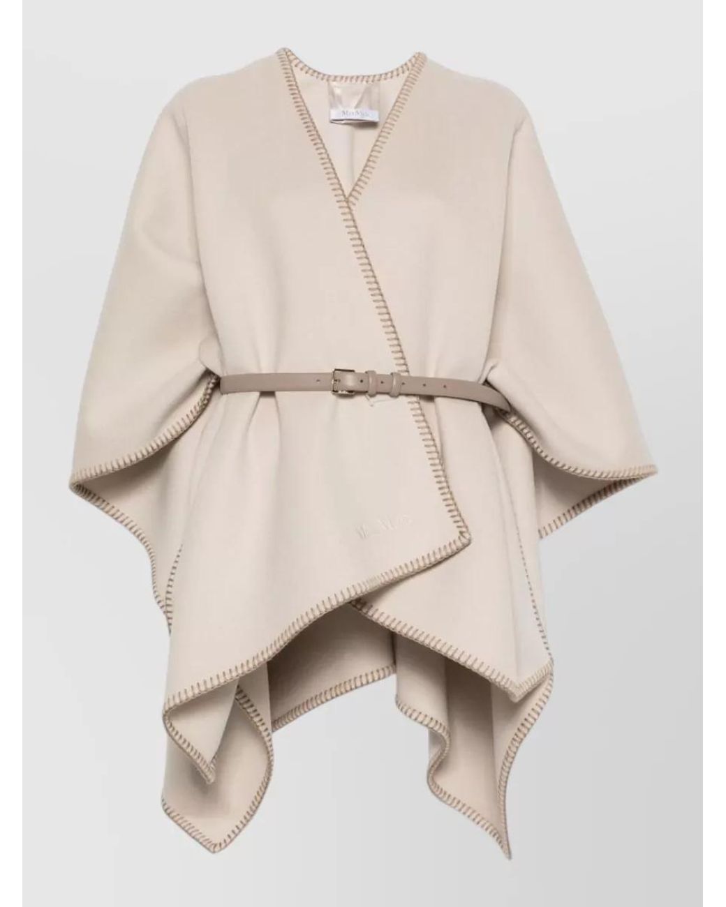 Max Mara Natural Wool Belted Draped Poncho