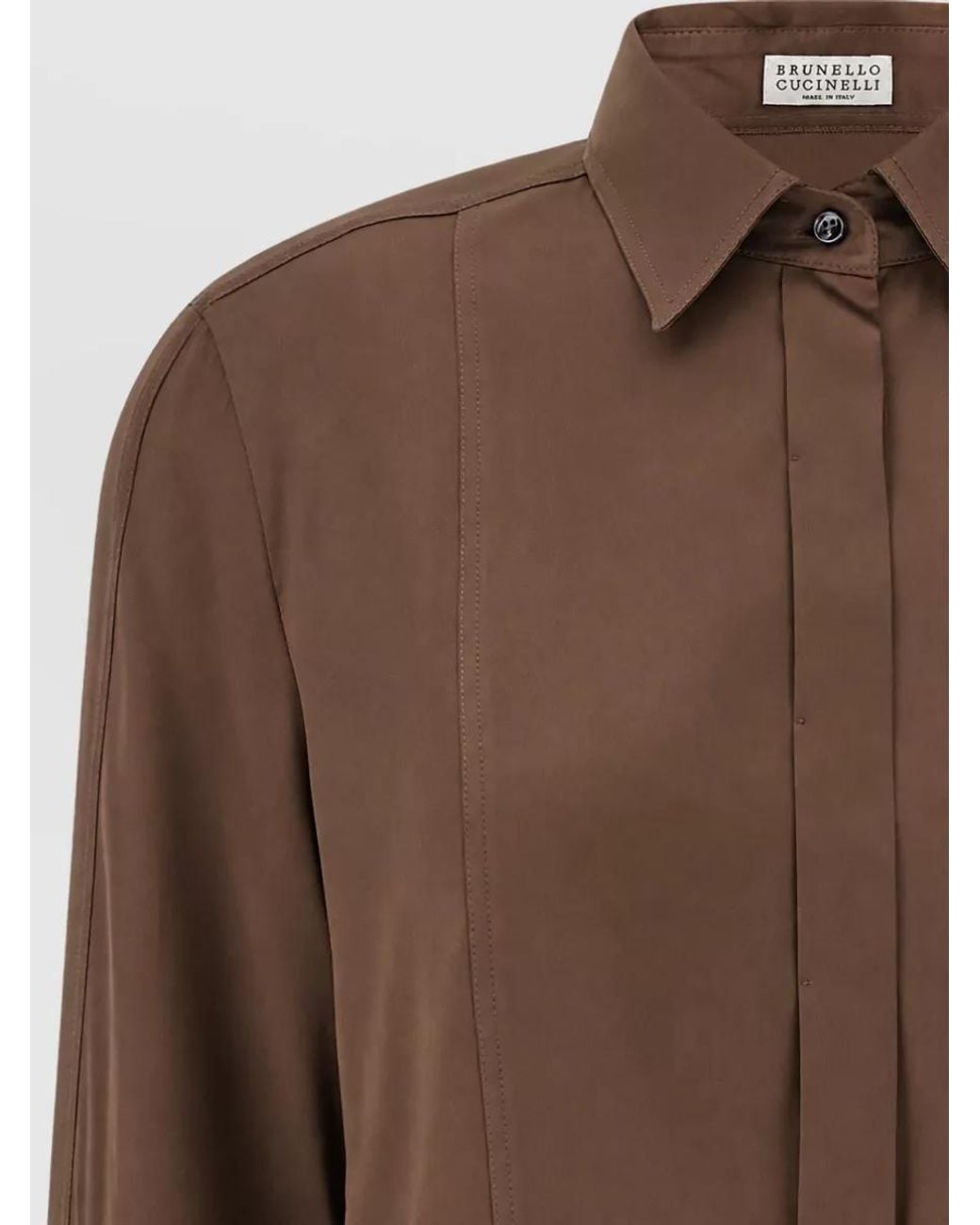 Brunello Cucinelli Brown Silk Long-Sleeve Shirt