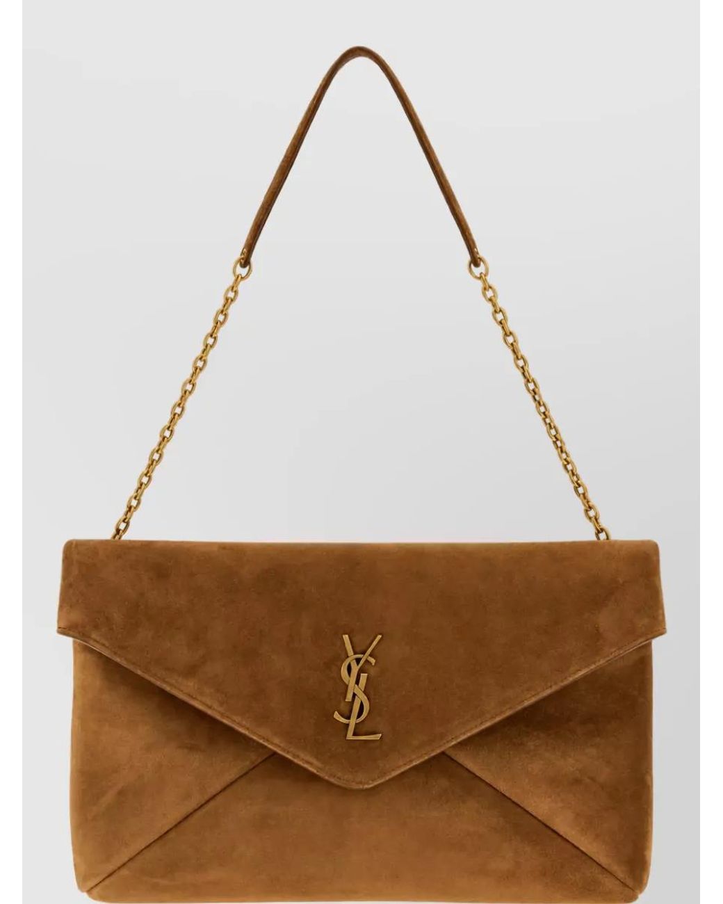 Saint Laurent Brown Cassandre Suede Clutch Bag