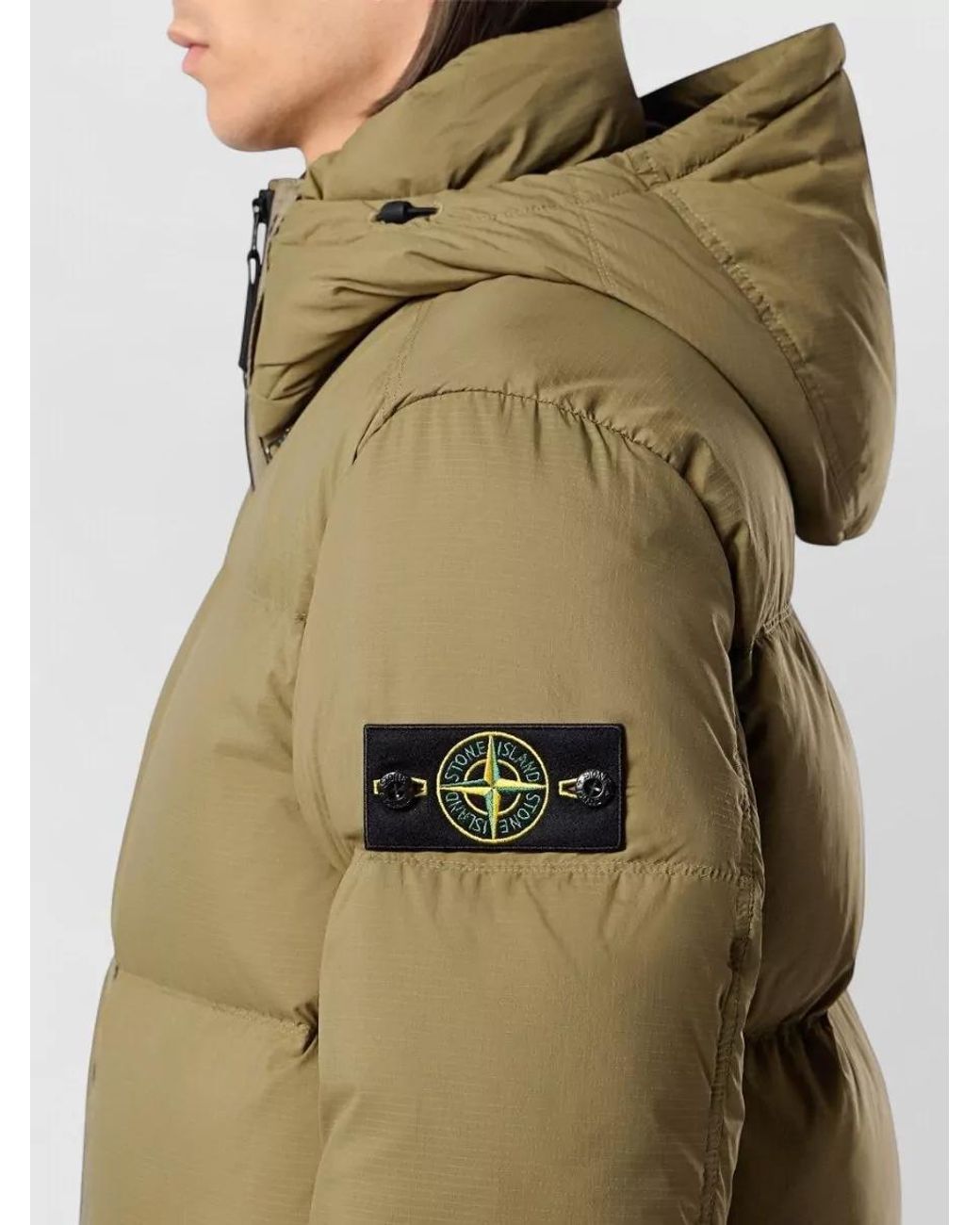 Stone Island Green Detachable Hood Down Puffer Jacket for men