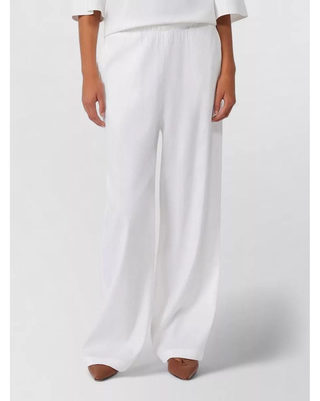 Max Mara White Linen-Blend Wide-Leg Trousers