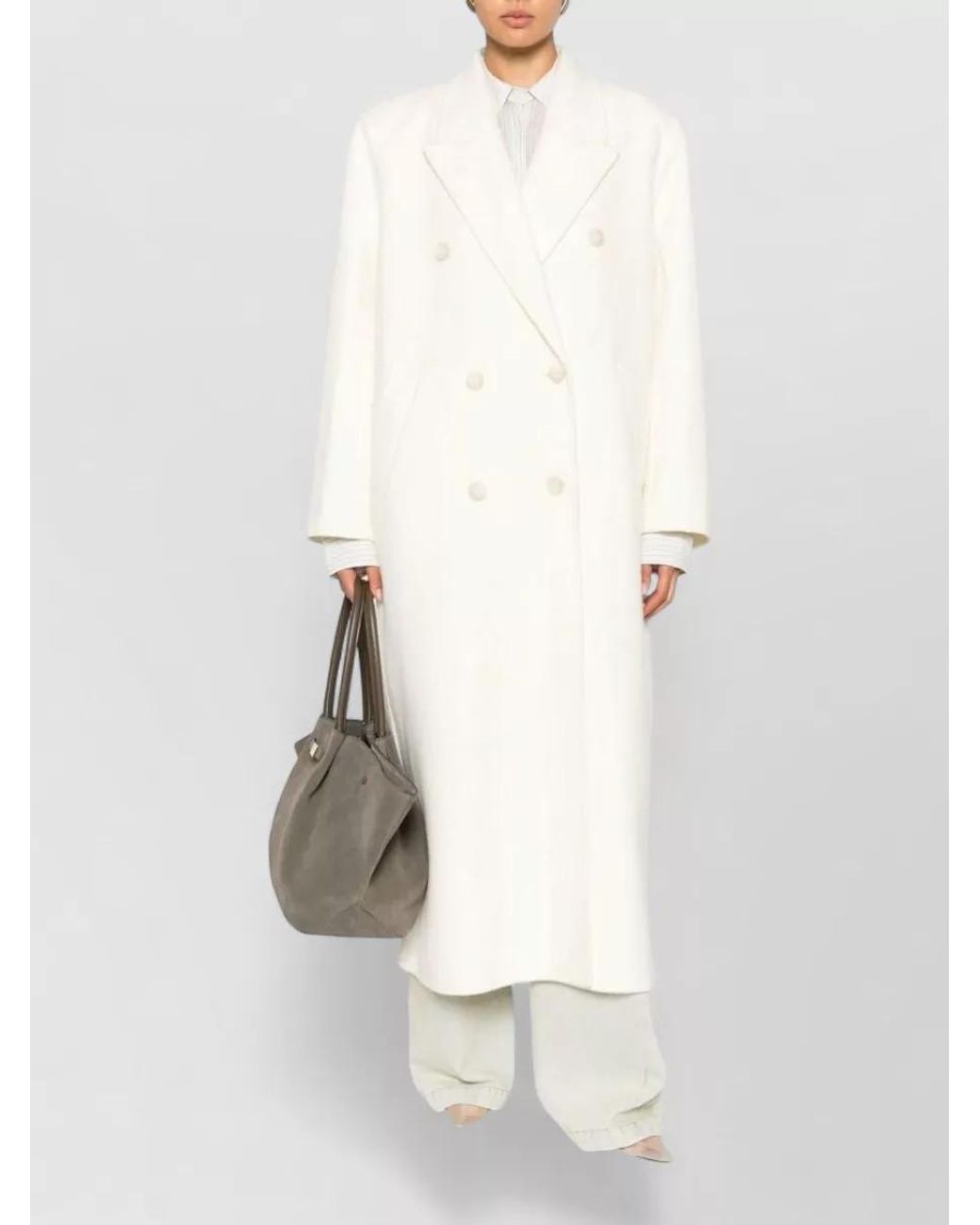 Frankie Shop White Wool Oversized Double-Breasted Coat