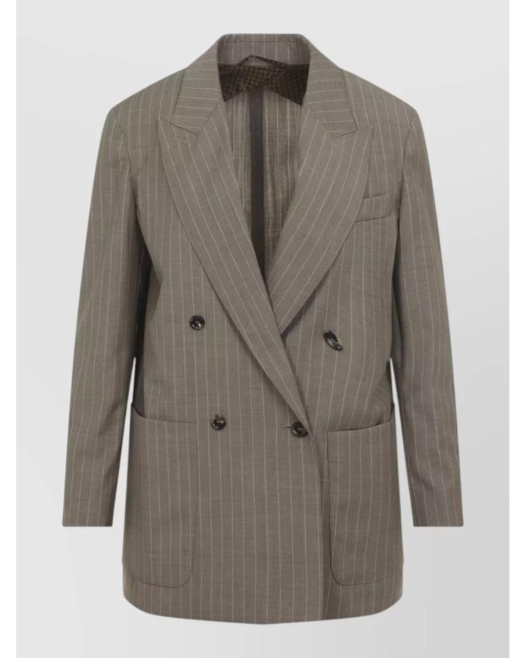 Max Mara Gray Virgin Wool Pinstripe Double-Breasted Blazer