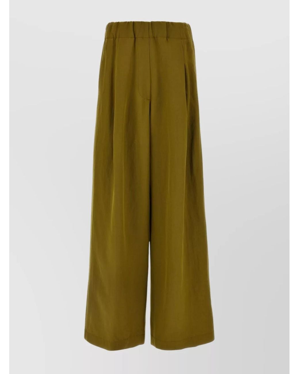 Dries Van Noten Green Wool Wide-Leg Pleated Trousers