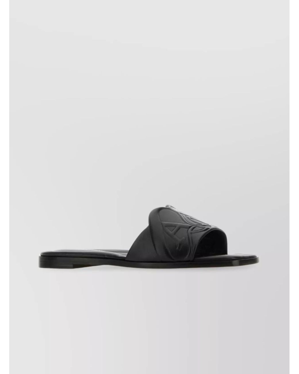McQueen Black Leather Quilted Flat Slide Sandals