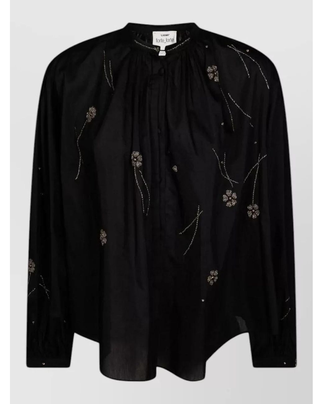Forte_forte Black Embroidered Band Collar Blouse