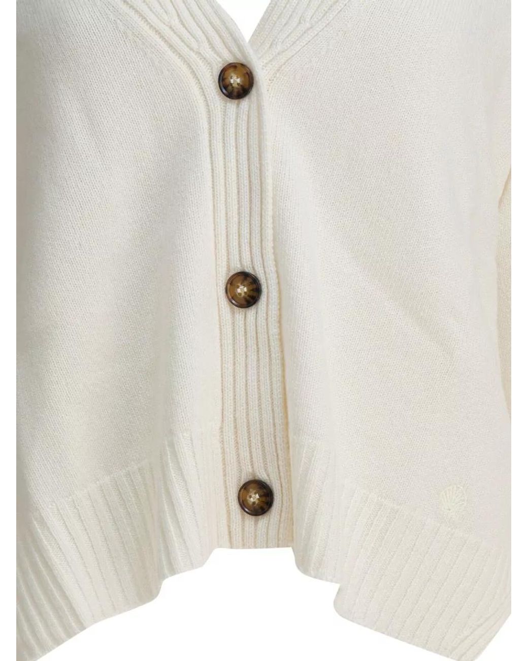 Loulou de Saison White Cashmere Ribbed V-Neck Cardigan