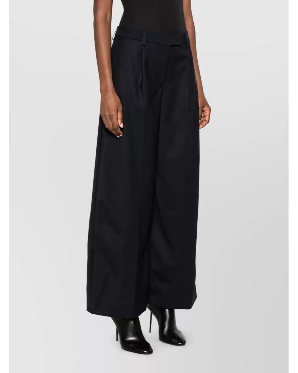 Thelatest Black Wool Blend Pleated Wide-Leg Trousers