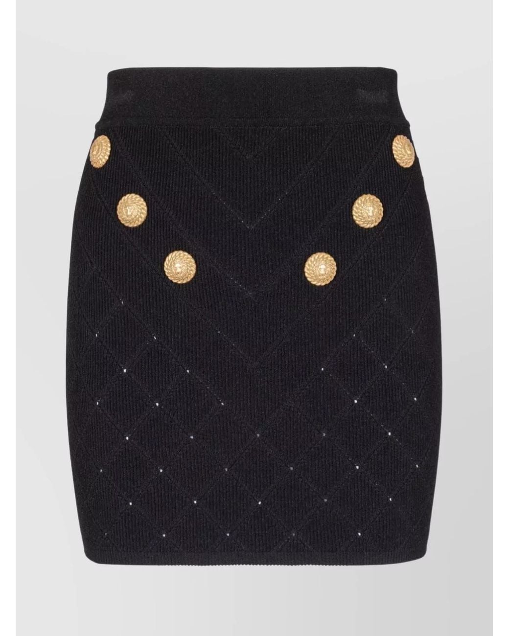 Balmain Blue High Waist Quilted Skirt With Embellished Buttons