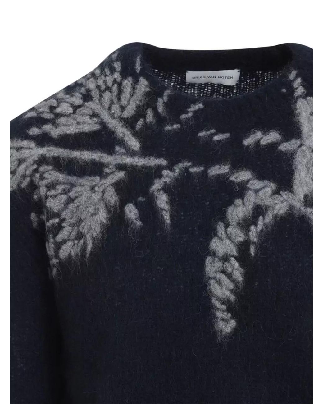 Dries Van Noten Blue Floral-Print Wool Jumper for men