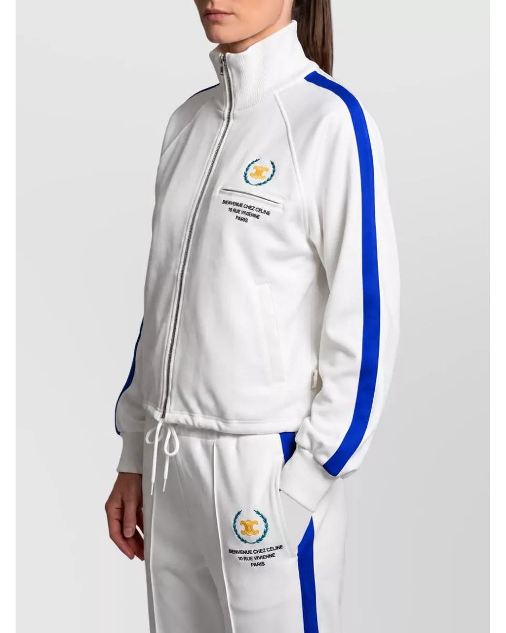 Céline Blue Polyester High-Neck Zip-Up Tracksuit Jacket