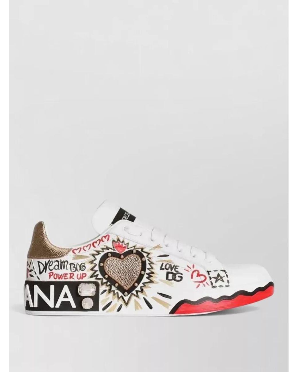 Dolce & Gabbana White Crystal Embellished Calf Leather Low Top Sneakers
