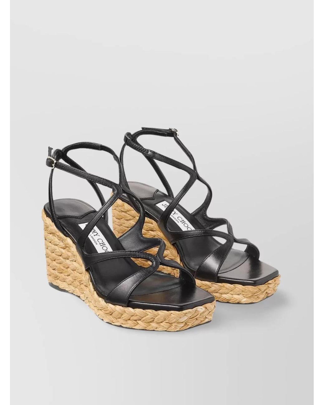 Jimmy Choo Metallic Ayla 85 Nappa Leather And Raffia Wedge Sandals