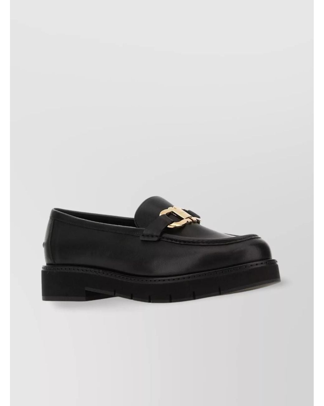 Ferragamo Black Leather Maryan Lug Loafers