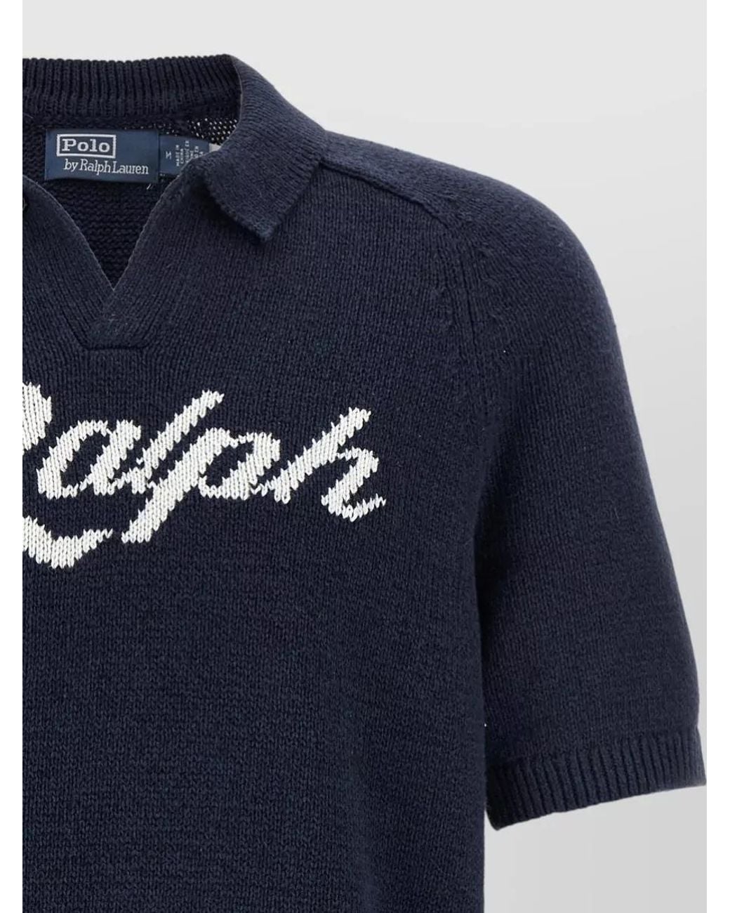 Polo Ralph Lauren Blue Linen Blend Short-Sleeve V-Neck Polo Shirt Sweater for men