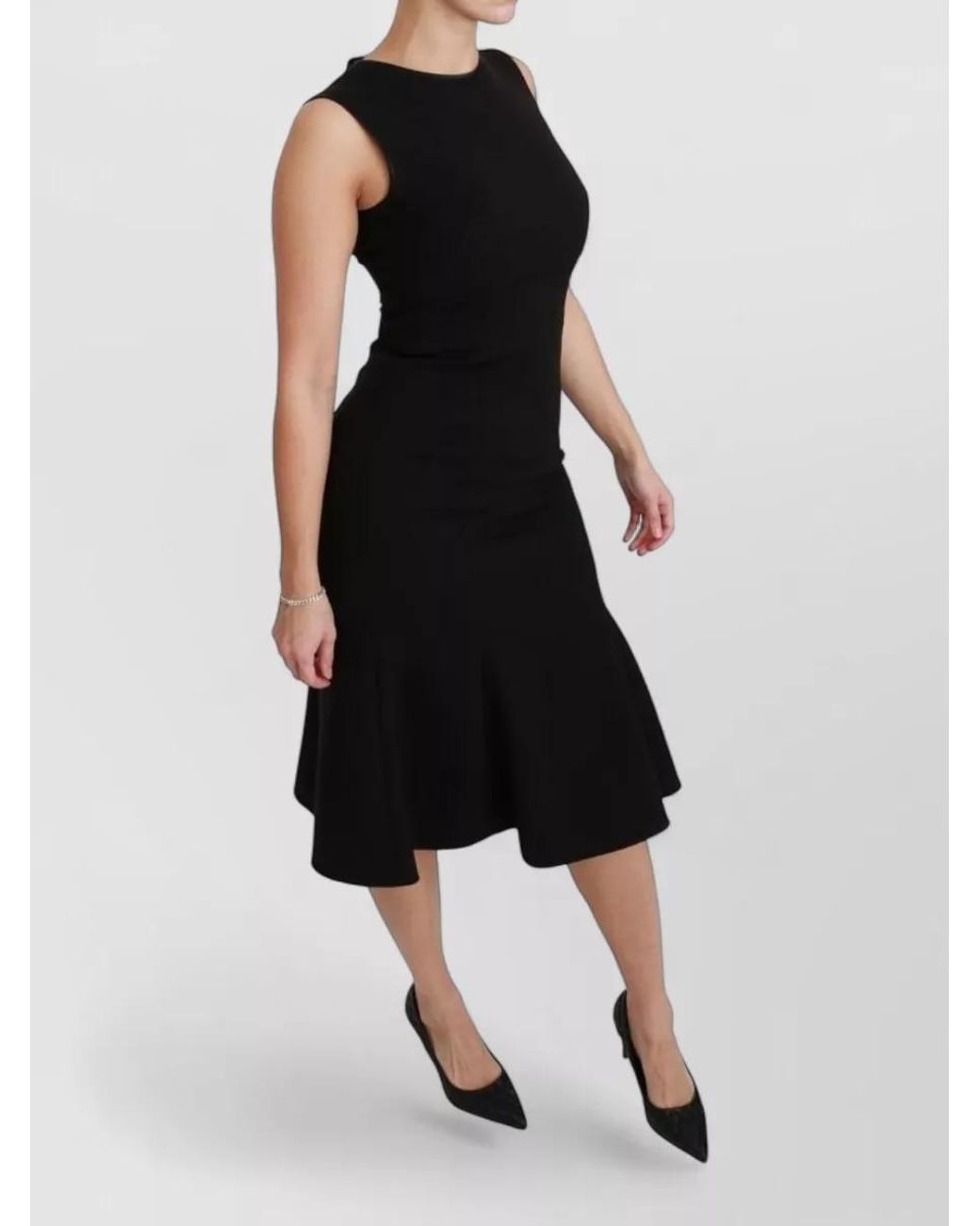 Dolce & Gabbana Black Sleeveless Wool-Blend Fit-And-Flare Midi Dress